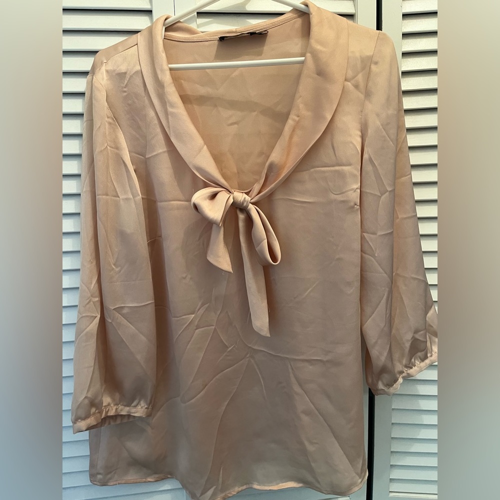 Women's Bow Tie Neck Blouse - Blush